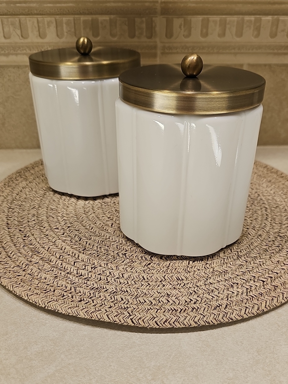 Set Of 2 Large Milk Glass Canisters With Brass Lids  Hearth & Hand